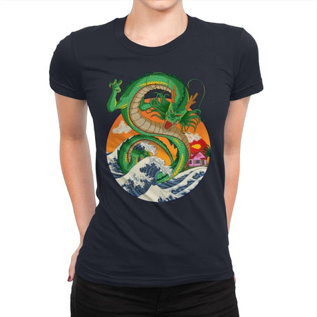 Great Dragon Off Kanagawa - Womens Premium T-Shirts RIPT Apparel Small / Midnight Navy