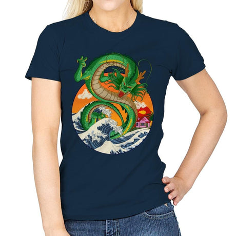 Great Dragon Off Kanagawa - Womens T-Shirts RIPT Apparel Small / Navy