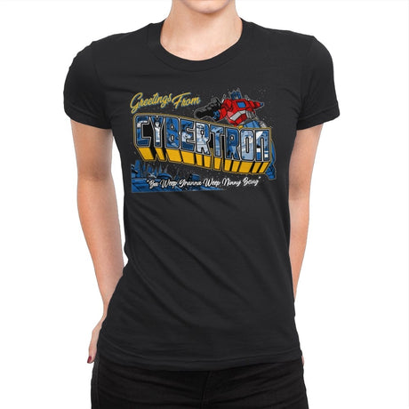 Greetings from Cyberplanet - Womens Premium T-Shirts RIPT Apparel Small / Black