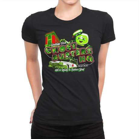 Greetings from Ghost HQ - Womens Premium T-Shirts RIPT Apparel Small / Black