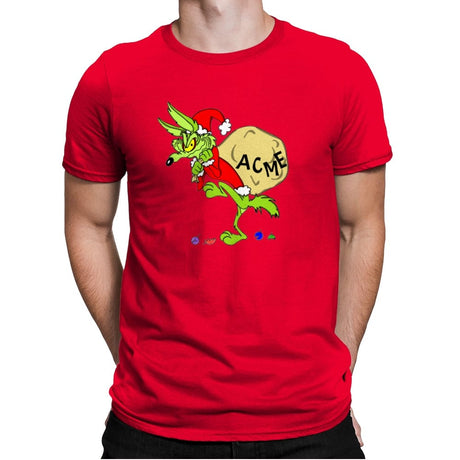 Grinch E. Coyote - Mens Premium T-Shirts RIPT Apparel Small / Red