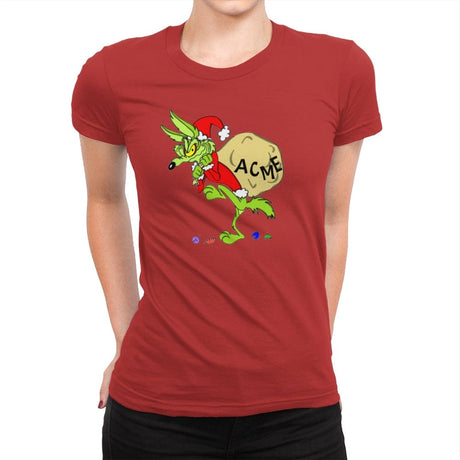 Grinch E. Coyote - Womens Premium T-Shirts RIPT Apparel Small / Red