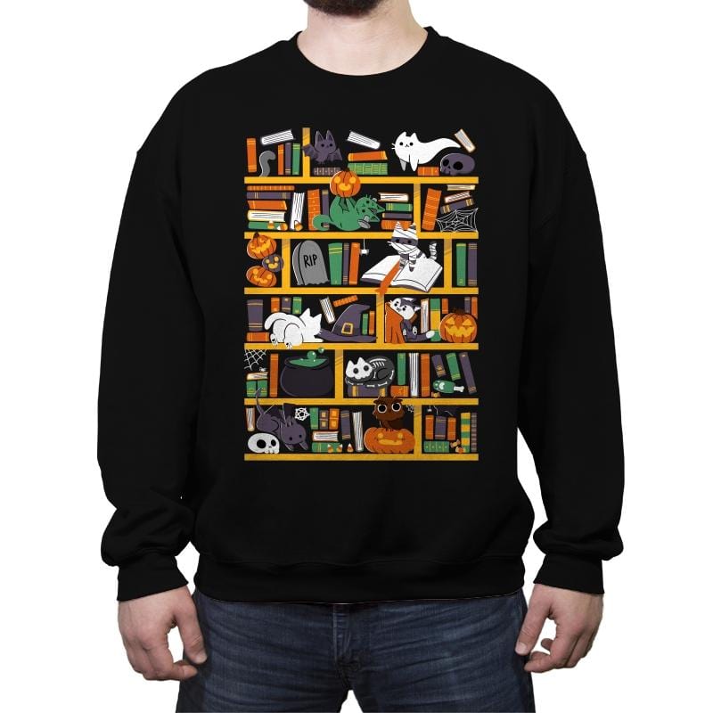 Halloween Library - Crew Neck Sweatshirt Crew Neck Sweatshirt RIPT Apparel Small / Black