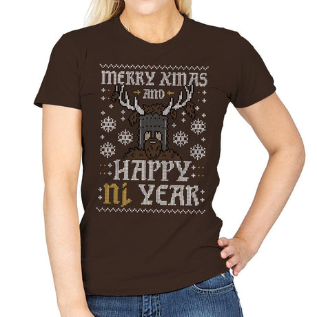 Happy Ni Year! - Ugly Holiday - Womens T-Shirts RIPT Apparel Small / Dark Chocolate