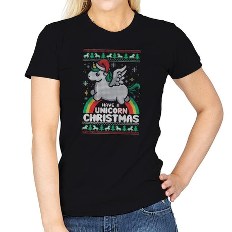 Have a Unicorn Christmas - Womens T-Shirts RIPT Apparel Small / Black