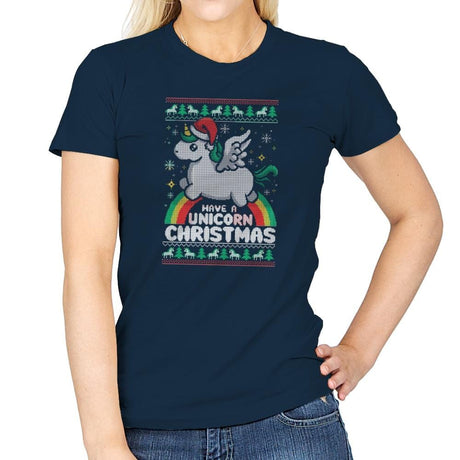 Have a Unicorn Christmas - Womens T-Shirts RIPT Apparel Small / Navy