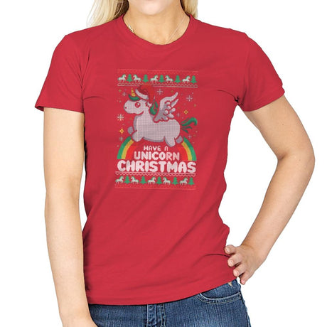 Have a Unicorn Christmas - Womens T-Shirts RIPT Apparel Small / Red