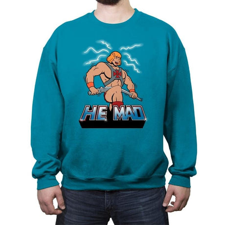 He Mad - Crew Neck Sweatshirt Crew Neck Sweatshirt RIPT Apparel Small / Antique Sapphire