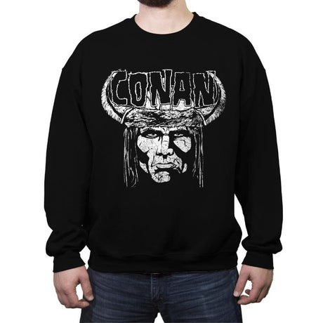 Heavy Metal Barbarian - Crew Neck Sweatshirt Crew Neck Sweatshirt RIPT Apparel Small / Black