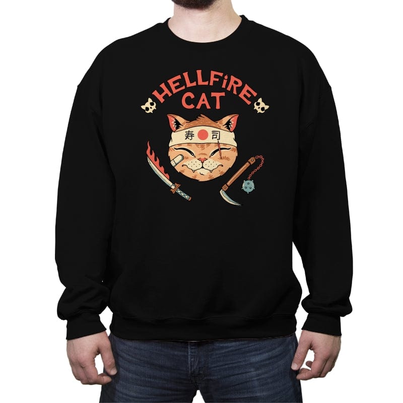 Hellfire Cat Meowster - Crew Neck Sweatshirt Crew Neck Sweatshirt RIPT Apparel Small / Black