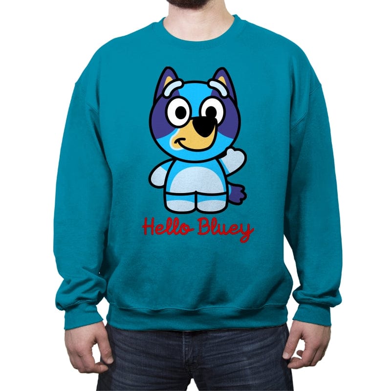 Hello Bluey - Crew Neck Sweatshirt Crew Neck Sweatshirt RIPT Apparel Small / Antique Sapphire