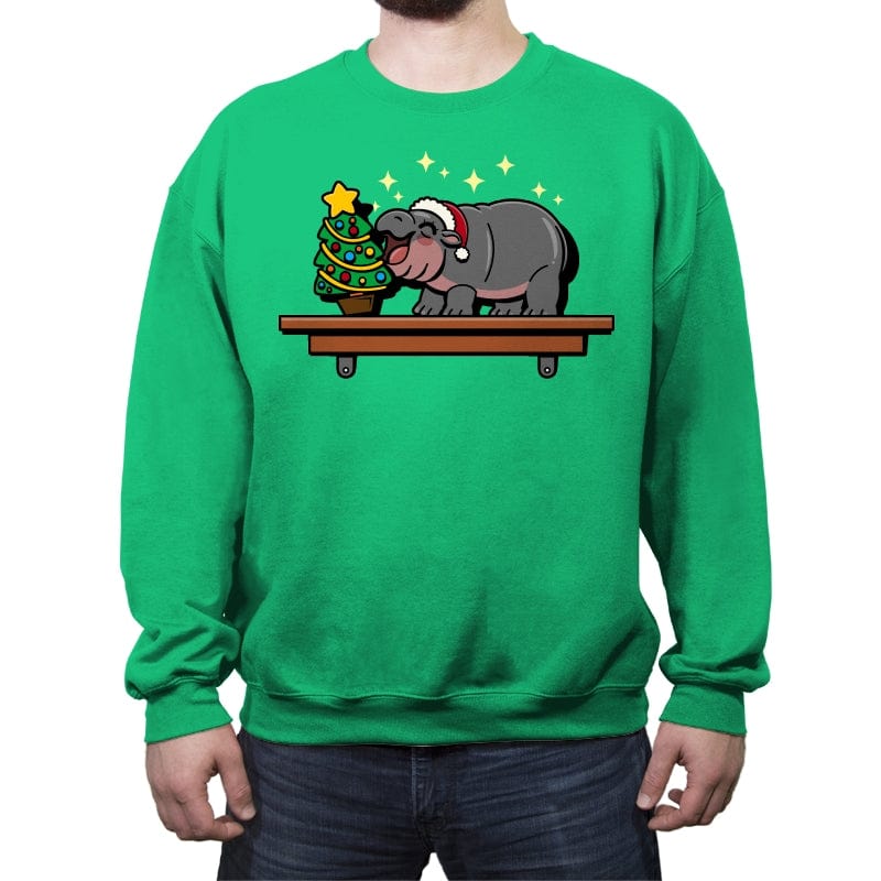 Hippo On The Shelf - Crew Neck Sweatshirt Crew Neck Sweatshirt RIPT Apparel Small / Irish Green