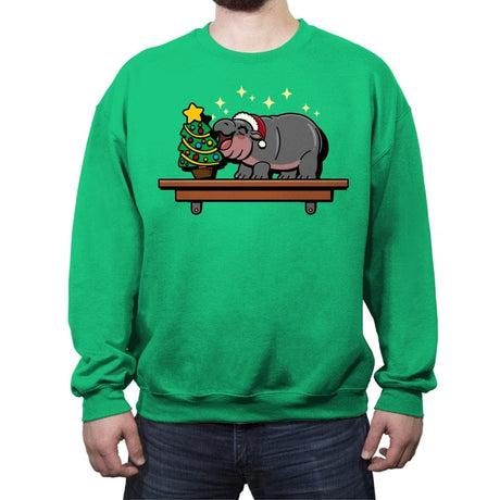 Hippo On The Shelf - Crew Neck Sweatshirt Crew Neck Sweatshirt RIPT Apparel Small / Irish Green