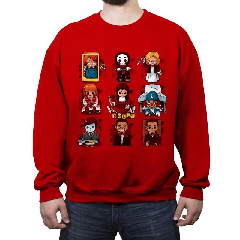 Horror Dolls - Crew Neck Sweatshirt Crew Neck Sweatshirt RIPT Apparel Small / Red