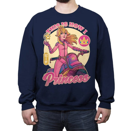 How I Princess - Powerful Video Game Biker - Crew Neck Sweatshirt Crew Neck Sweatshirt RIPT Apparel Small / Navy