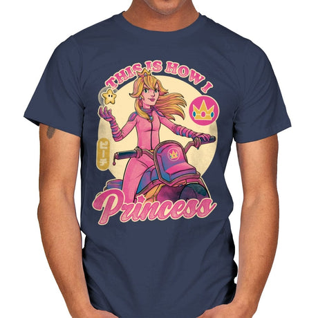 How I Princess - Powerful Video Game Biker - Mens T-Shirts RIPT Apparel Small / Navy