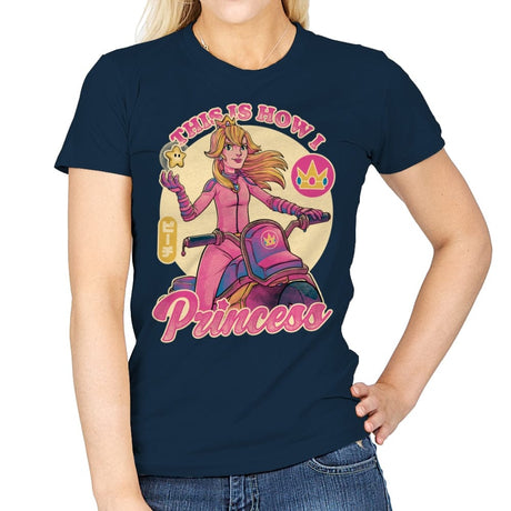 How I Princess - Powerful Video Game Biker - Womens T-Shirts RIPT Apparel Small / Navy