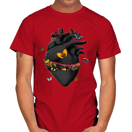 Hurting Black Heart Butterfly - Mens T-Shirts RIPT Apparel Small / Red