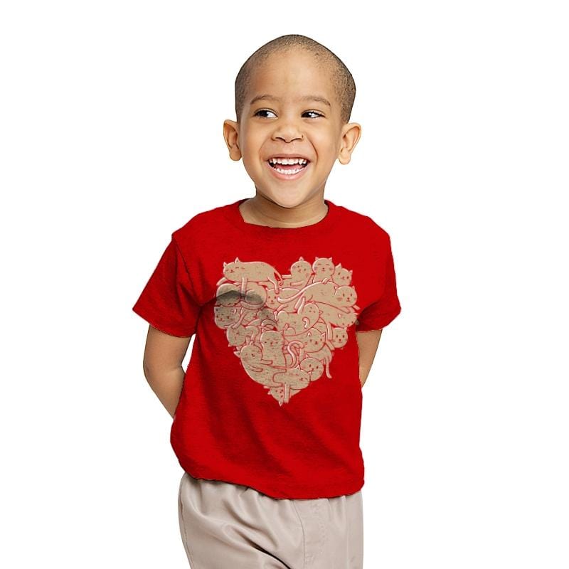 I Love Cats Heart - Youth T-Shirts RIPT Apparel X-small / Red