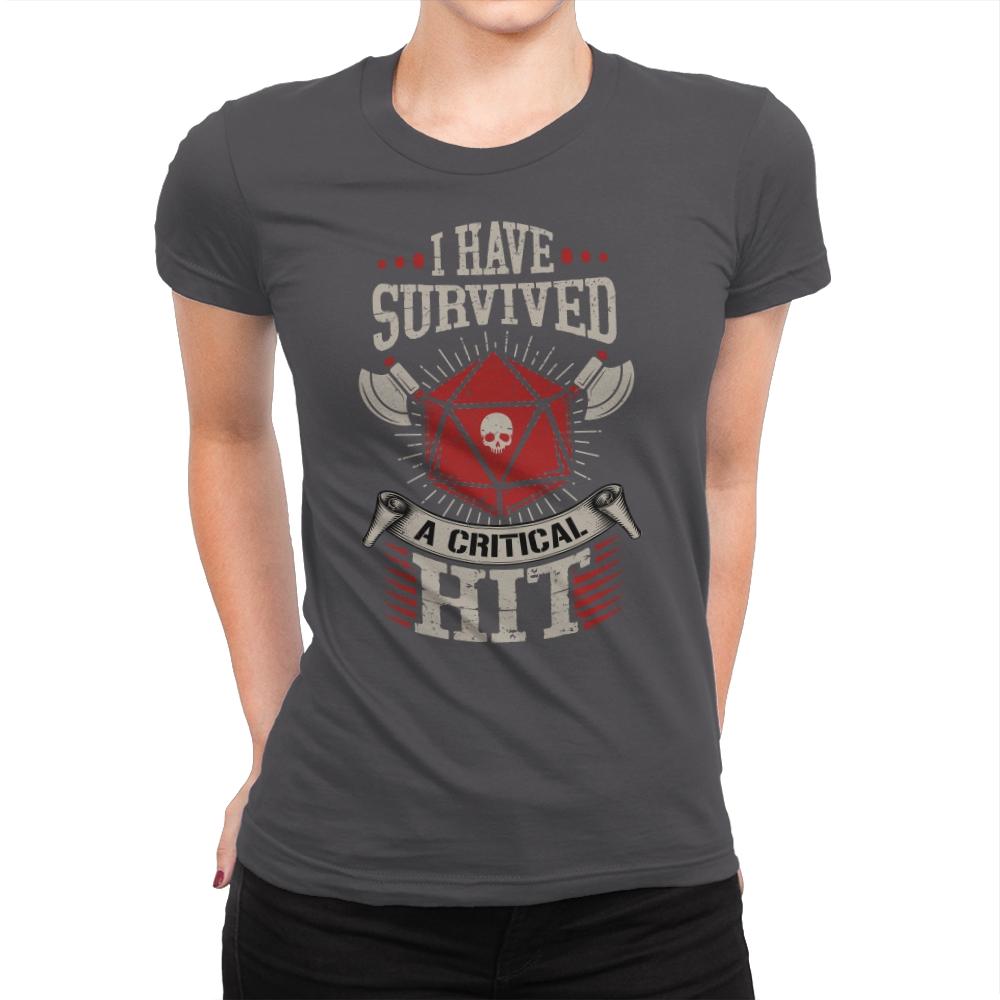 I Survived a Critical Hit - Womens Premium T-Shirts RIPT Apparel Small / Heavy Metal