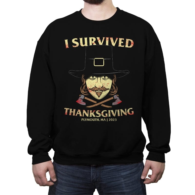 I Survived Thanksgiving - Crew Neck Sweatshirt Crew Neck Sweatshirt RIPT Apparel Small / Black