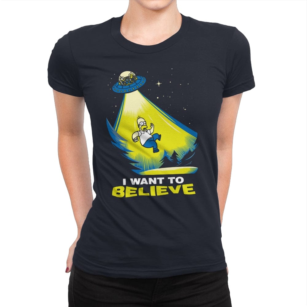 I want to Believe! - Womens Premium T-Shirts RIPT Apparel Small / Midnight Navy