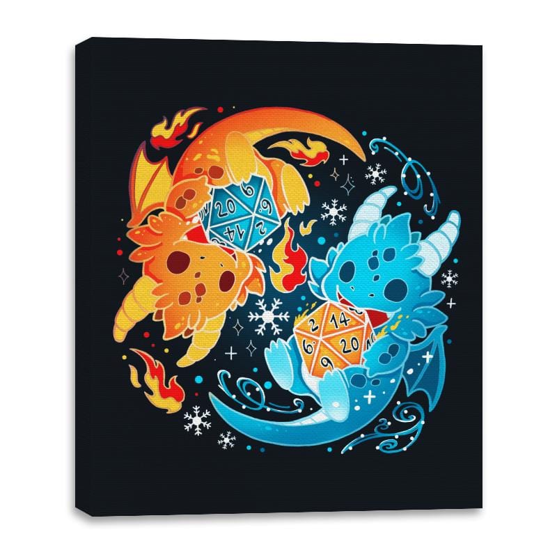 Ice Fire Dragon Dice - Canvas Wraps Canvas Wraps RIPT Apparel 16x20 / Black