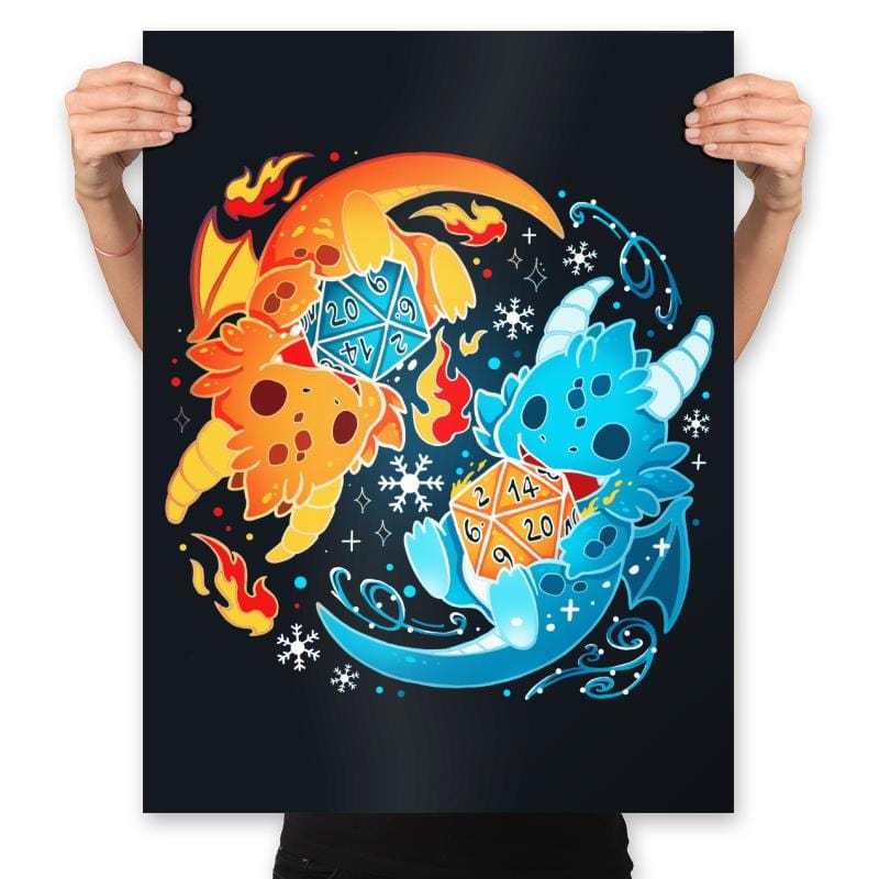 Ice Fire Dragon Dice - Prints Posters RIPT Apparel 18x24 / Black