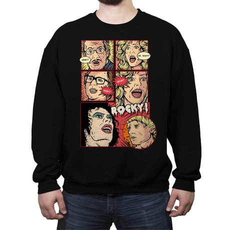 Janet, Dr. Scott, Janet, Brad, Rocky! - Crew Neck Sweatshirt Crew Neck Sweatshirt RIPT Apparel Small / Black