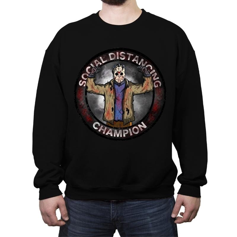 Jason Social Distance Champion - Crew Neck Sweatshirt Crew Neck Sweatshirt RIPT Apparel Small / Black