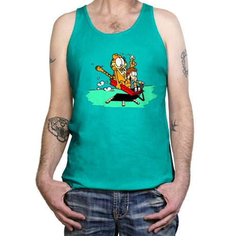 Jon and a Lasagna Lover - Tanktop Tanktop RIPT Apparel X-Small / Neon Blue