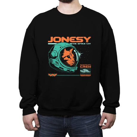 Jonesy The Space Cat  - Crew Neck Sweatshirt Crew Neck Sweatshirt RIPT Apparel Small / Black