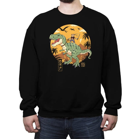 Jurassic Catana T-Rex - Crew Neck Sweatshirt Crew Neck Sweatshirt RIPT Apparel Small / Black