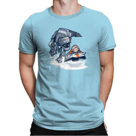 Jurassic Hoth - 80s Blaarg - Mens Premium T-Shirts RIPT Apparel Small / Light Blue