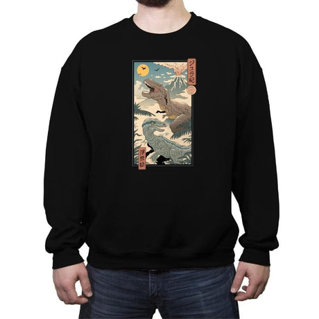 Jurassic Ukiyo-e 2 - Crew Neck Sweatshirt Crew Neck Sweatshirt RIPT Apparel Small / Black