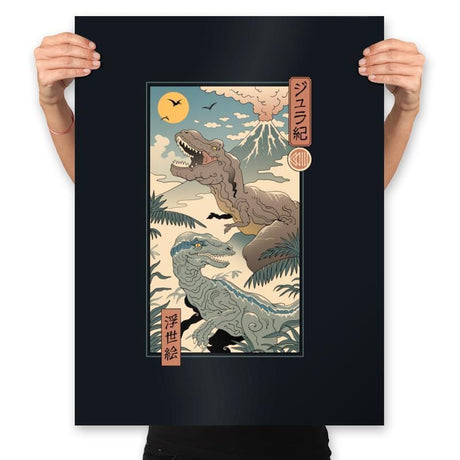 Jurassic Ukiyo-e 2 - Prints Posters RIPT Apparel 18x24 / Black