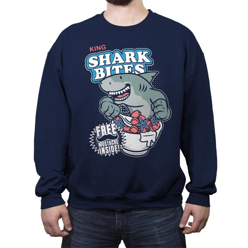 King Shark Bites - Crew Neck Sweatshirt Crew Neck Sweatshirt RIPT Apparel Small / Navy