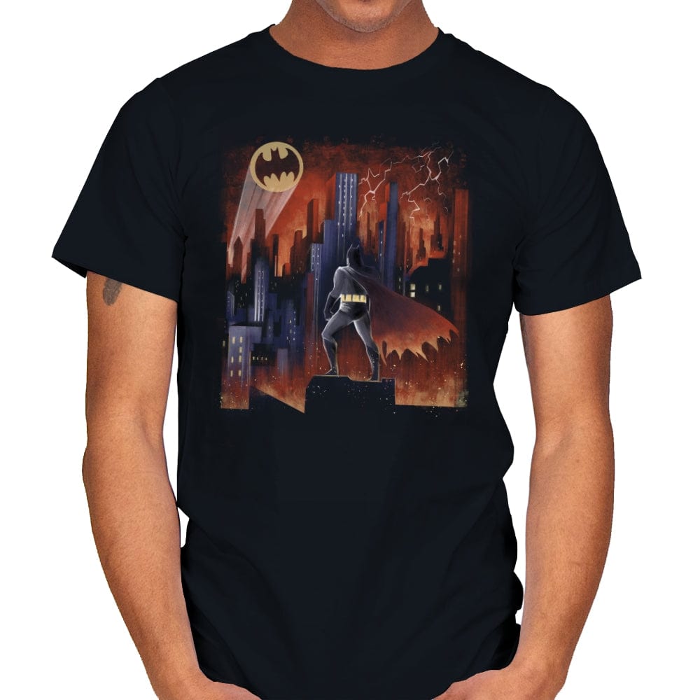 Knight Above the Sea of Buildings - Mens T-Shirts RIPT Apparel Small / Black