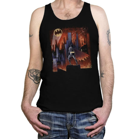 Knight Above the Sea of Buildings - Tanktop Tanktop RIPT Apparel X-Small / Black