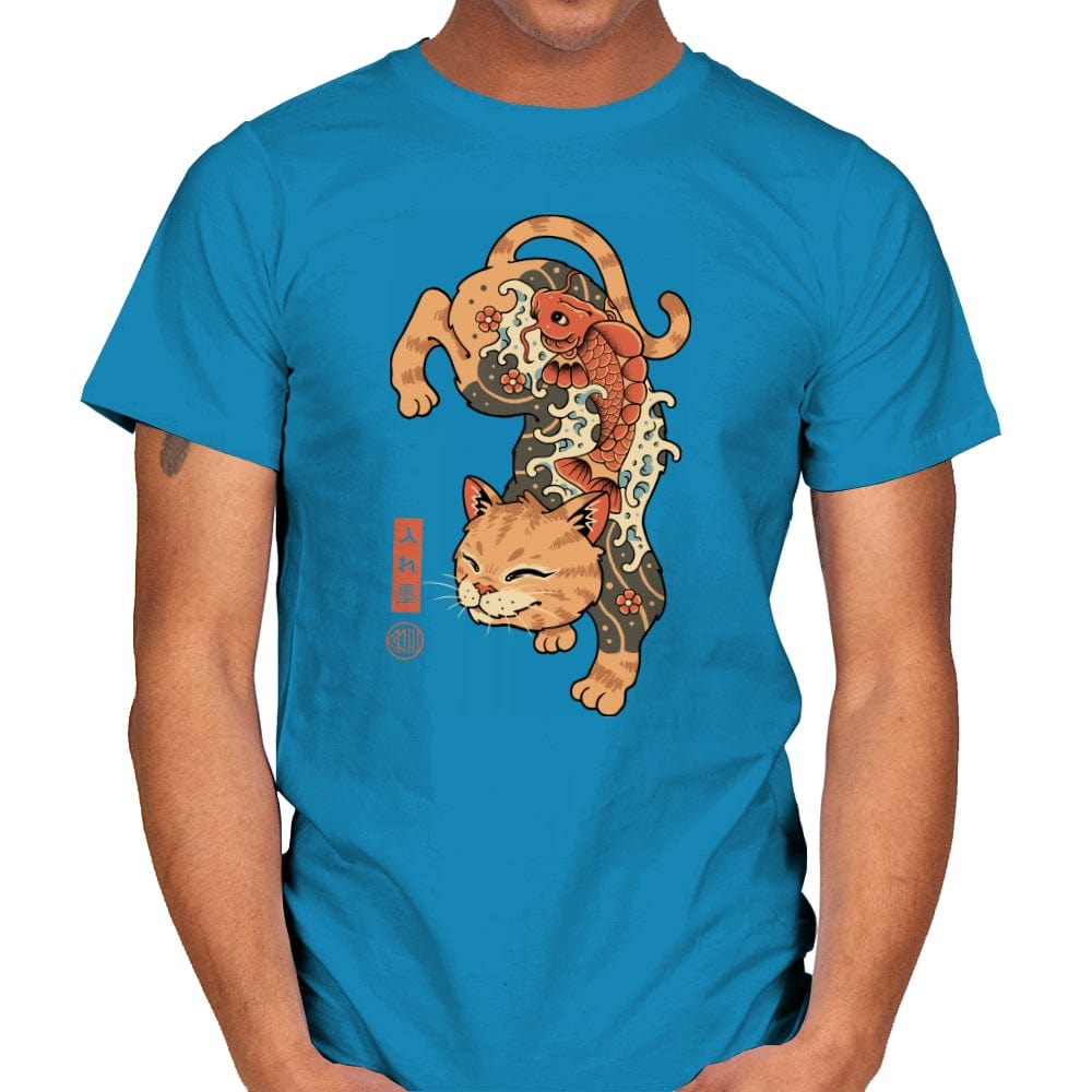 Koi Fish Cat Irezumi - Mens T-Shirts RIPT Apparel Small / Sapphire