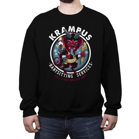 Krampus Babysitting Services - Crew Neck Sweatshirt Crew Neck Sweatshirt RIPT Apparel Small / Black