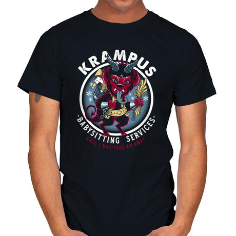 Krampus Babysitting Services - Mens T-Shirts RIPT Apparel Small / Black