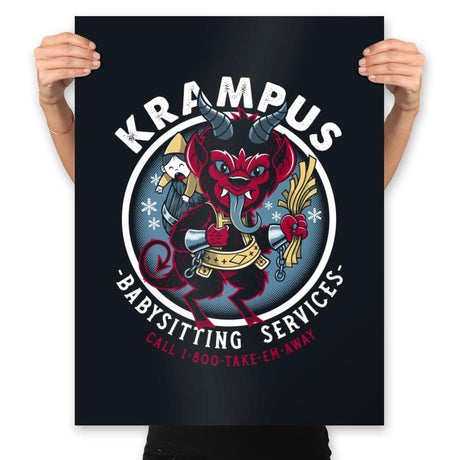 Krampus Babysitting Services - Prints Posters RIPT Apparel 18x24 / Black