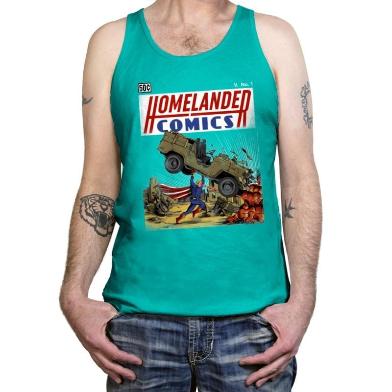 Laser Eyes Comics - Tanktop Tanktop RIPT Apparel X-Small / Neon Blue