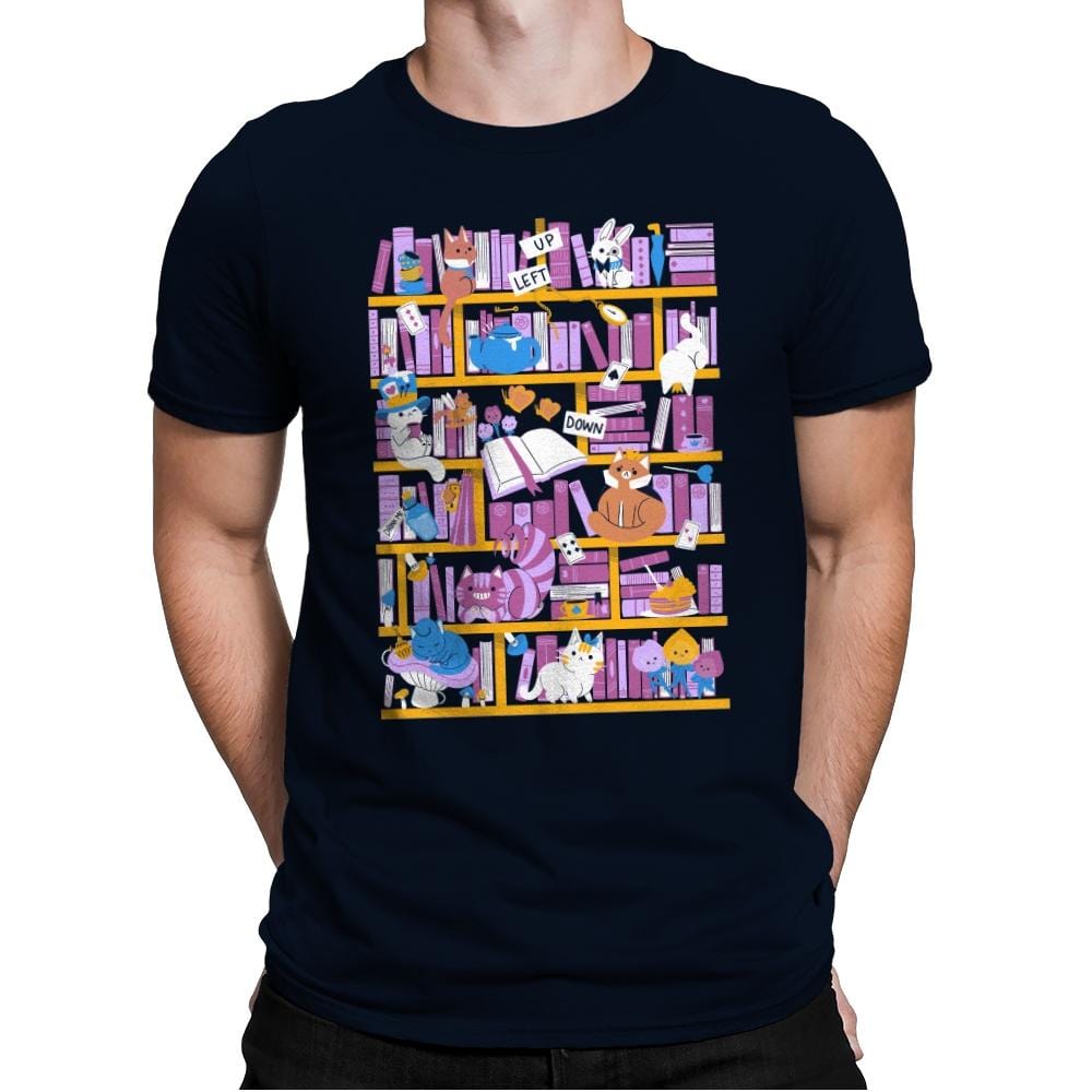 Library in Wonderland - Mens Premium T-Shirts RIPT Apparel Small / Midnight Navy