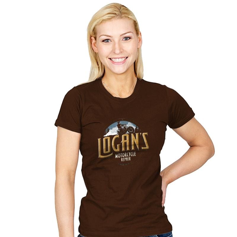 Logan's Motorcycle Repair - Womens T-Shirts RIPT Apparel Small / Brown