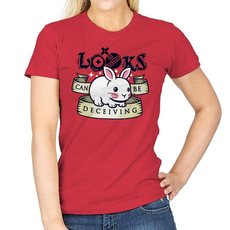 Looks Can Be Deceiving - Womens T-Shirts RIPT Apparel Small / Red