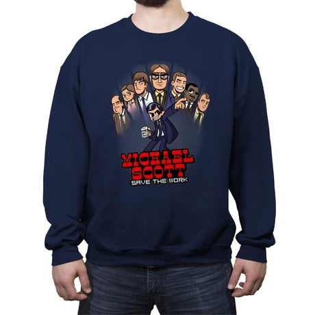 M Scott Saves The Work - Crew Neck Sweatshirt Crew Neck Sweatshirt RIPT Apparel Small / Navy