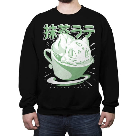 Matchasaur Latte - Crew Neck Sweatshirt Crew Neck Sweatshirt RIPT Apparel Small / Black