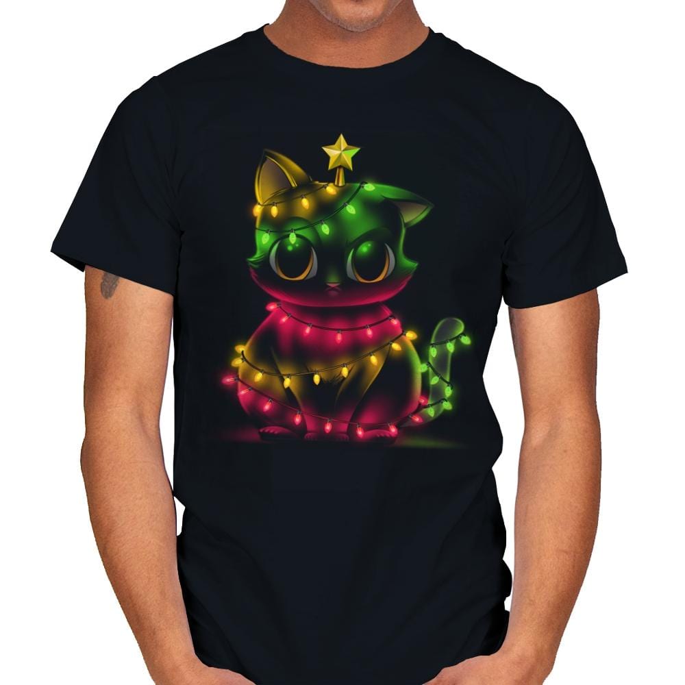 Meow Catmas Lights - Mens T-Shirts RIPT Apparel Small / Black